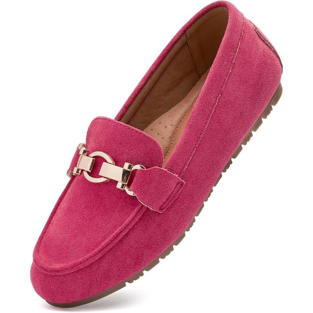 Womens Pink Fabric Slip On Comfort Chunky Heel Lug Sole Loafers Shoes